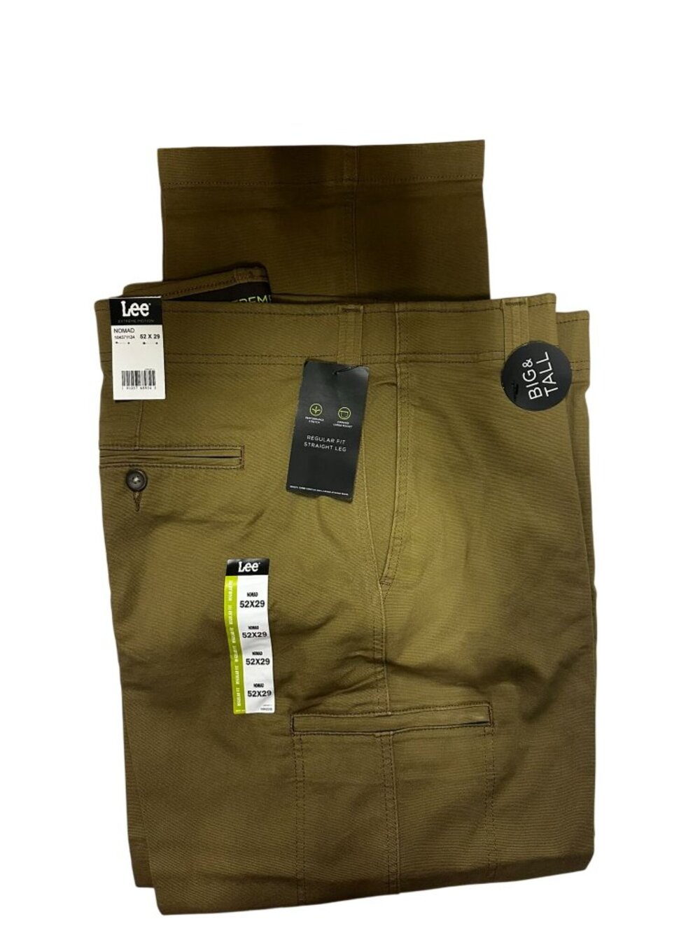 Lee Mens Extreme Motion Nomad Pants Regular Fit Straight Leg Big & Tall 52x29 Kh